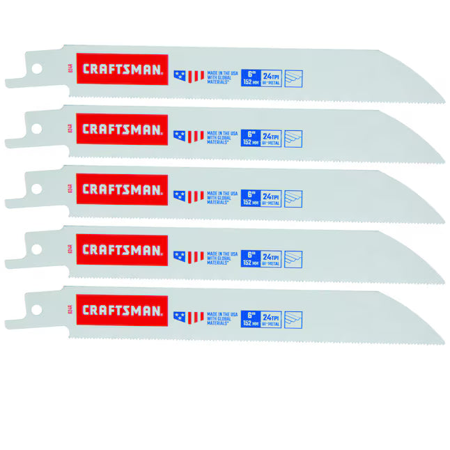 CRAFTSMAN Bi-metal 6-in 24 TPI Metal cutting Reciprocating Saw Blade 5 -Pack