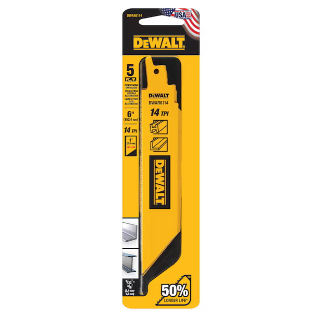 DEWALT Bi-metal 6-in 14 TPI Wood cutting Reciprocating Saw Blade 5 -Pack