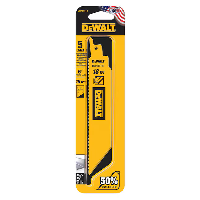 DEWALT Bi-metal 6-in 18 TPI Metal cutting Reciprocating Saw Blade 5 -Pack